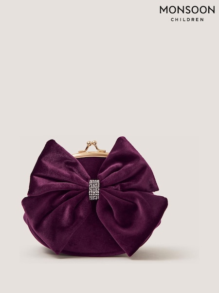 Purple - Monsoon Velvet Bow Clip Frame Bag