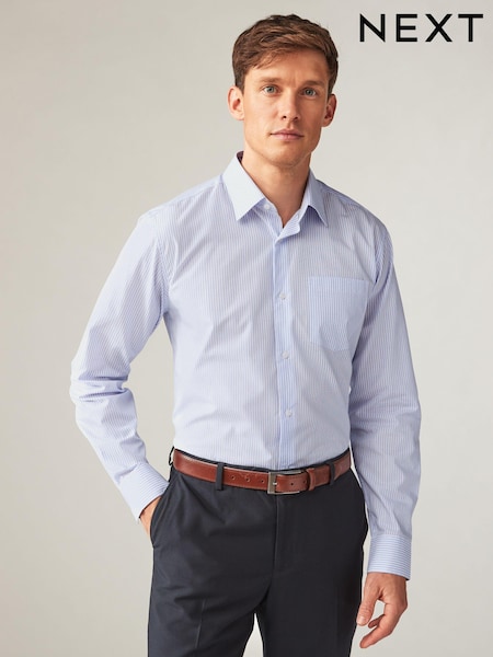White/Blue 100% Cotton Long Sleeve Single Cuff Striped Shirt (438992) | 72 QAR