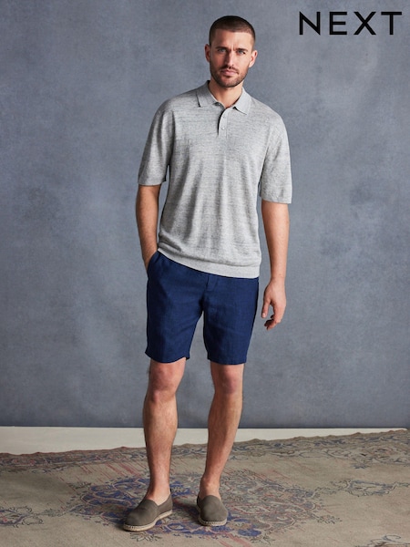 Navy Blue Signature Italian Leomaster 100% Linen Shorts (439069) | €10