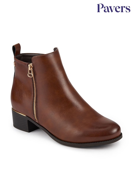 Brown - Pavers Wide Fit Smart Zip Up Ankle Boots