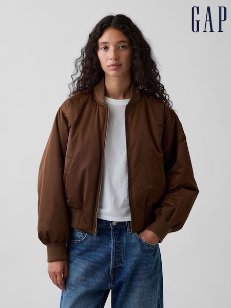 Braun - Gap Padded Satin Bomber Jacket
