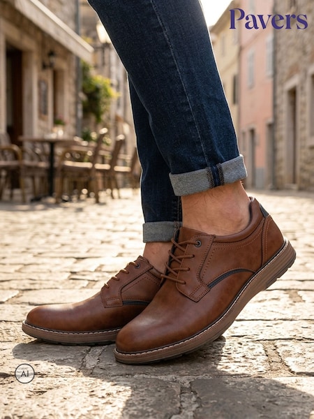 Қоңыр - Regular Pavers Wide Fit Lace-up Casual Shoes