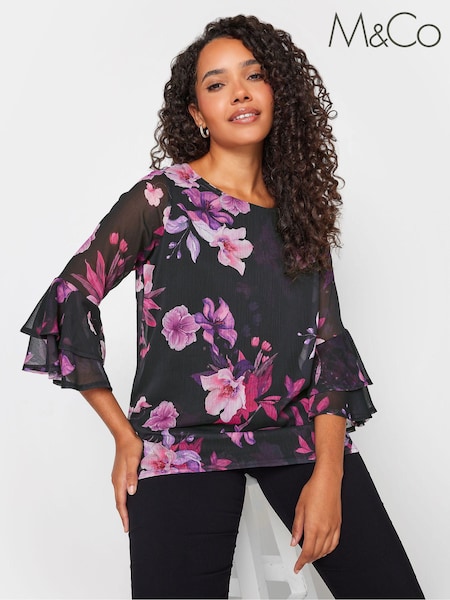 Negru - M&Co Flute Sleeve Bluze (439394) | 142 LEI