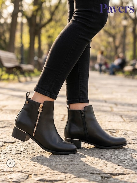 Black - Pavers Wide Fit Smart Zip Up Ankle Boots