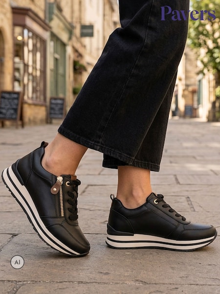 Negru - Pavers Zip-up Laced Trainers
