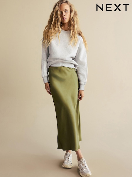 Khaki Green Satin Midi Skirt (440197) | €8