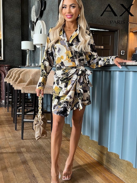 AX Paris Yellow Multi Printed Wrap Mini Shirt Dress (440742) | €15