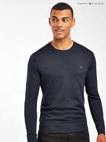 Albastru - Pulover pe gât Tommy Hilfiger Core bumbac și mătase (440754) | 745 LEI