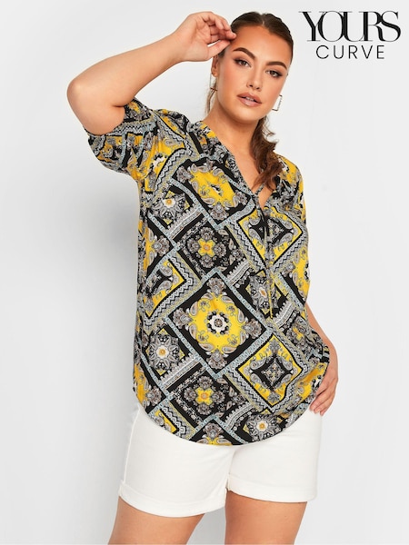 Keltainen - Yours Curve Floral Print Tie Neck Blouse (441325) | €39