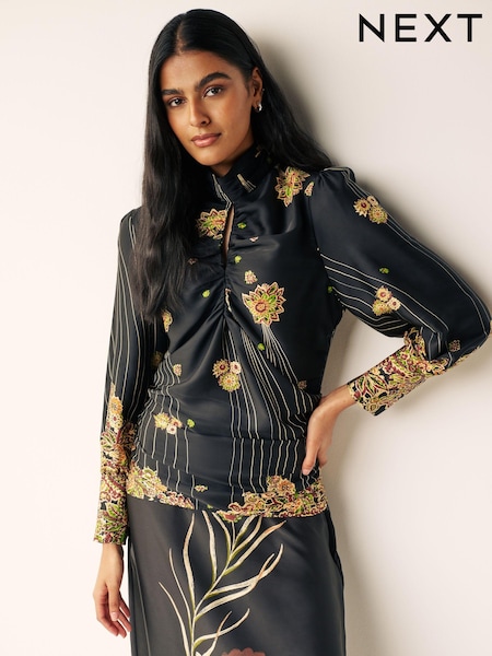 Black Paisley Print Keyhole Blouse (441523) | €19