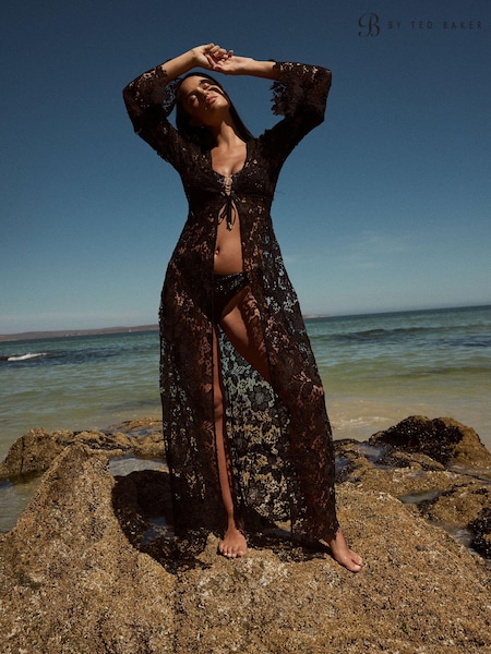 B By Ted Baker Cotton Lace Maxi Black Kimono (441569) | €156