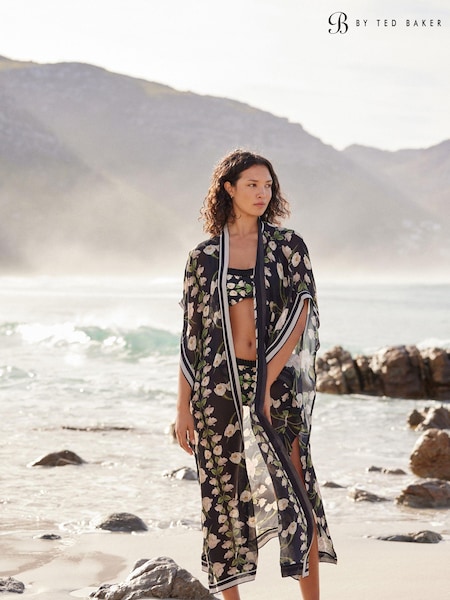 Baker By Ted Baker Woven Viscose Maxi Black Floral Kaftan (441593) | €61