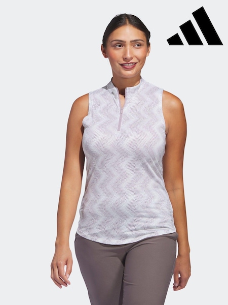 Bej - Bluză Polo Adidas Golf Ultimate365 Ottoman Printed Fără mâneci (441998) | 136 LEI