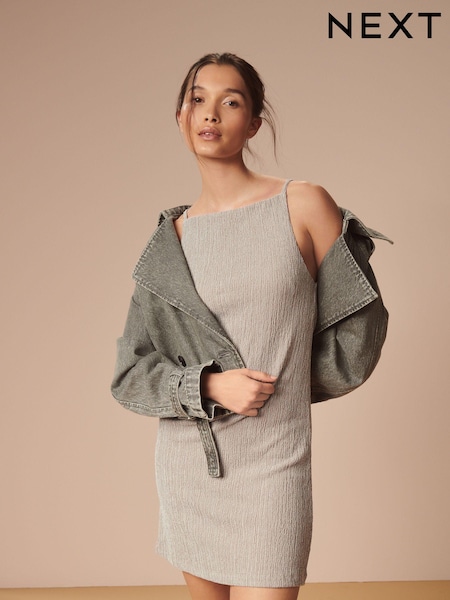 Piatră - Rochie mini texturată cu gât pătrat (442171) | 109 LEI