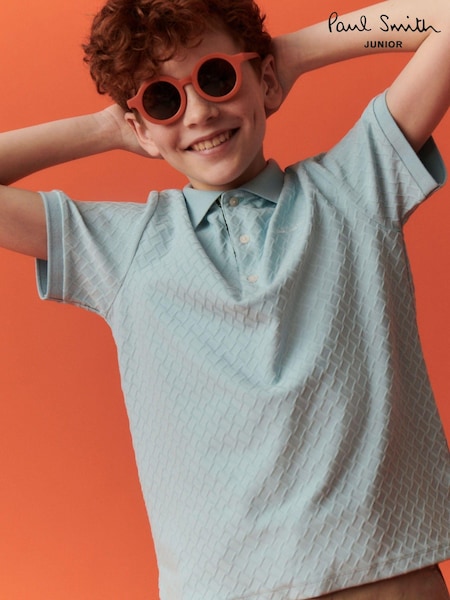 Paul Smith Junior Boys Light Blue Short Sleeve Signature Textured Polo Shirt (442321) | 178 LEI