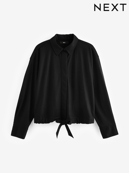 Black Relaxed Fit Drawstring Hem Shirt (442457) | 119 QAR