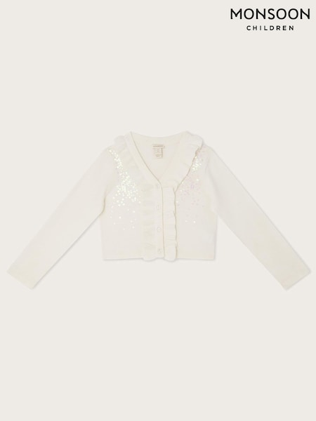 Monsoon Ivory Ruffle Sequin Cardigan (442837) | €13 - €15.50