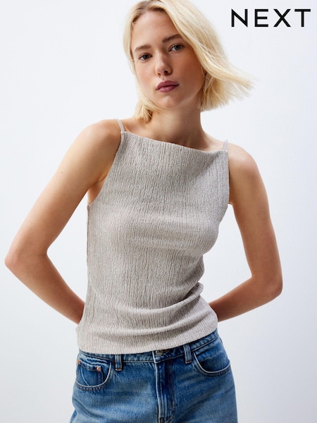Neutral Stone Square Neck Textured Sleeveless Top (442838) | €9