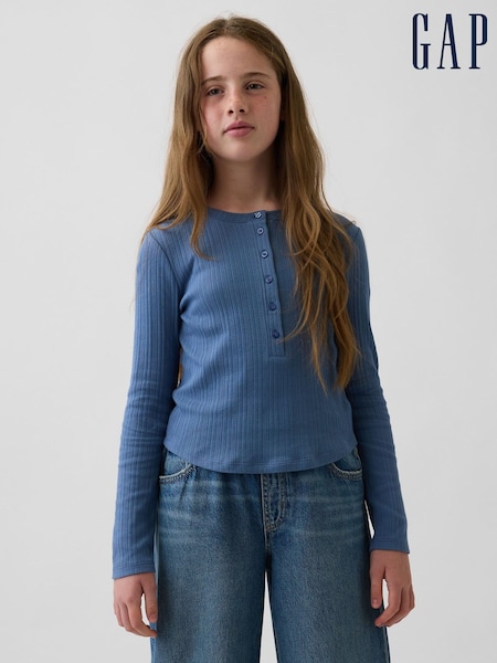 Blau - Gap Rib Henley Long Sleeve T-shirt (5-13yrs)