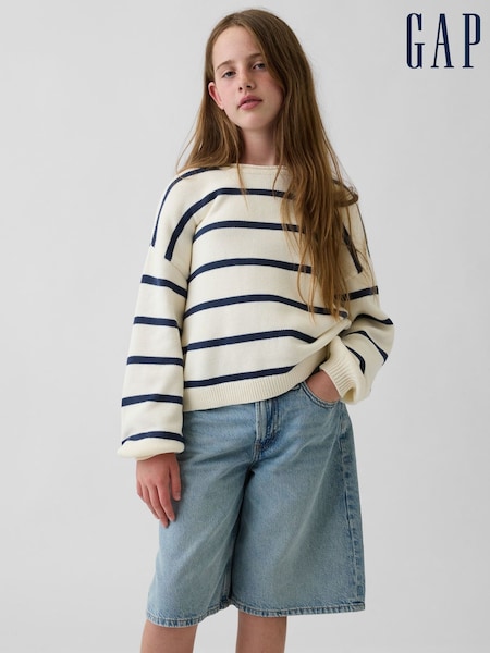 Creme/Marineblau gestreift - Gap Oversized-Rollkragenpullover (4-13Jahre)