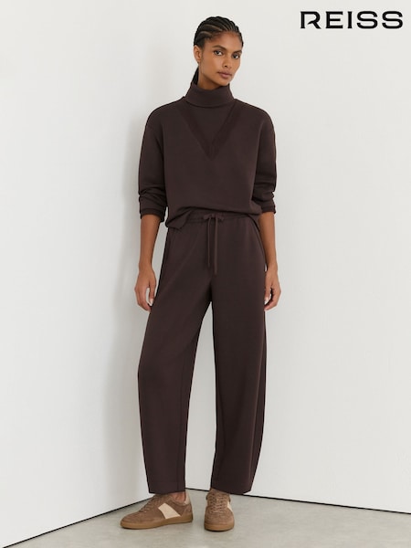 Dark Chocolate Brown - Reiss Abigail Premium Interlock Barrel-leg Joggers