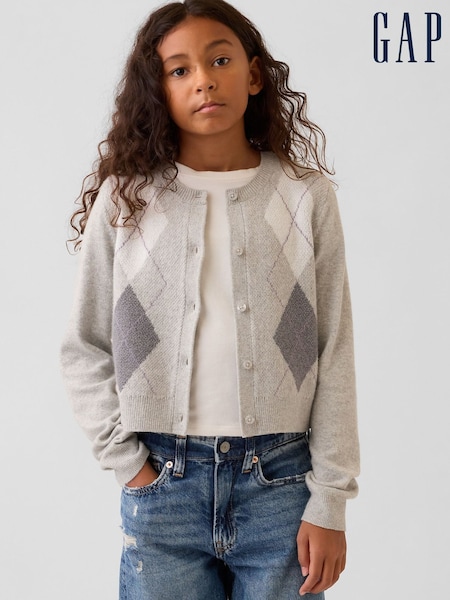 Grey Argyle - Gap Cashsoft Cardigan (4-13yrs)