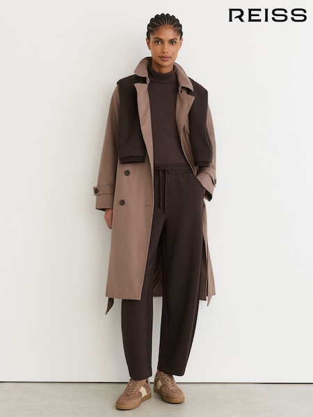 Dark Chocolate Brown - Reiss Abigail Premium Interlock Barrel-leg Joggers