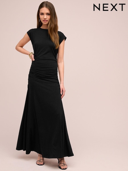 Черный - Ruched Cap Sleeve A-Line Maxi Dress (443461) | €27