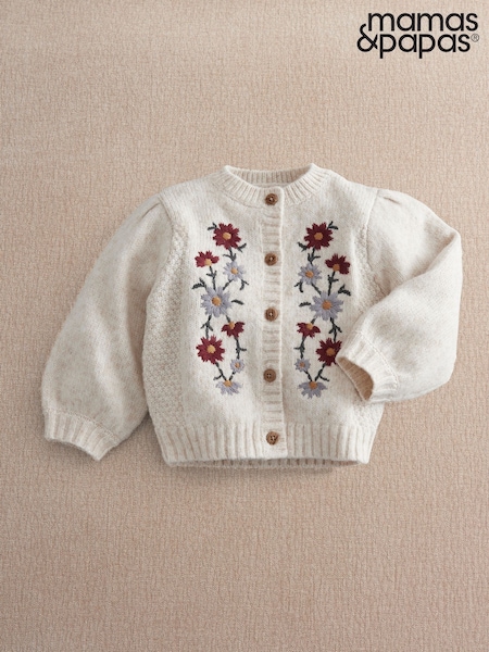 Cream - Mamas & Papas Embroidered Flower Cardigan
