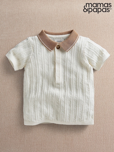 Cream - Mamas & Papas Textured Knit Polo Shirt