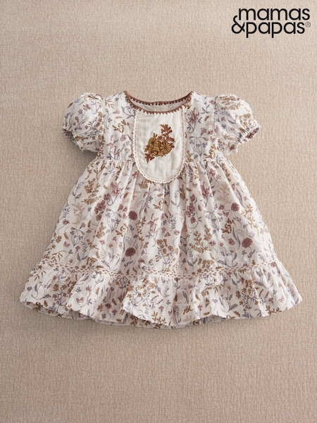 Castanho - Vestido floral de dobby da Mamas & Papas