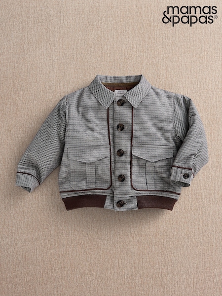 Grey - Mamas & Papas Houndstooth Bomber Jacket