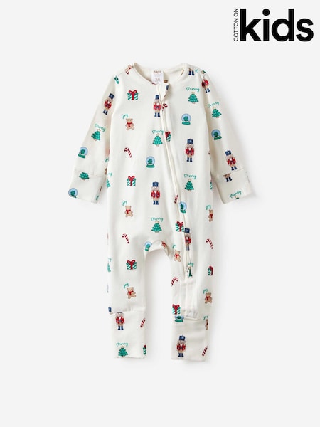 White Nutcracker - Cotton On Growie Long Sleeve Zip Christmas Romper
