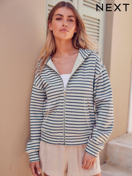 Navy & Ecru Stripe Lightweight Summer Zip Through Hoodie (443977) | €13