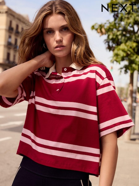 Pink/Berry Stripe 100% Cotton Stripe Rugby Polo Shirt (444008) | €15