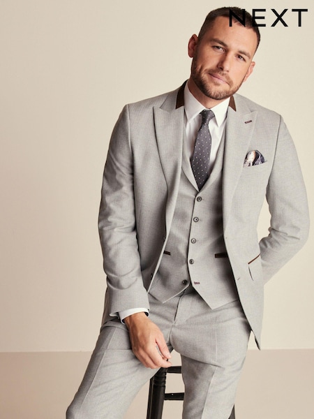 Grey Slim Fit Herringbone Suit Jacket (444536) | AED367