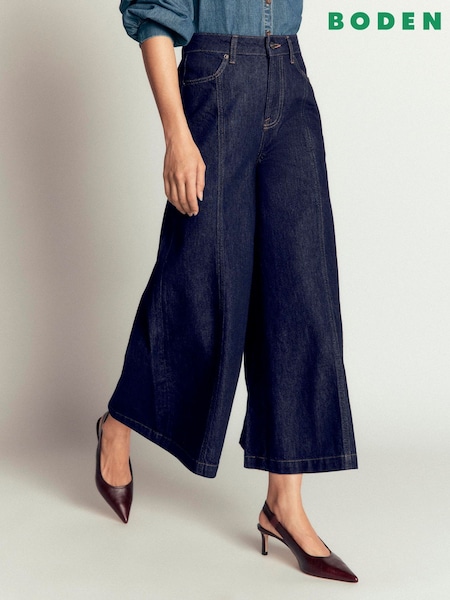 Blue - Boden Cotton Wide Leg Culotte Jeans