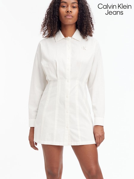 Calvin Klein Jeans Long Sleeve Seersucker White Dress (445400) | €50