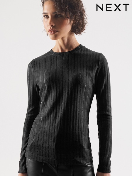 Black Long Sleeve Crew Neck Ladder Top (445530) | €4