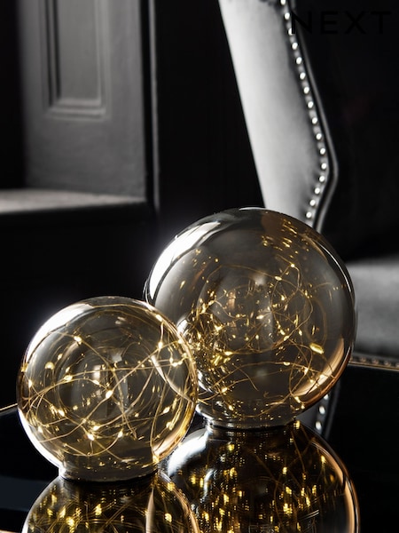 Grey Set of 2 Smoked Balls Decorative Battery Operated Feature Light (445565) | €39