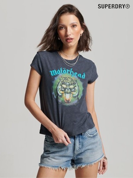 Superdry Charcoal Black Motorhead Cap Sleeve T-Shirt (445850) | €37