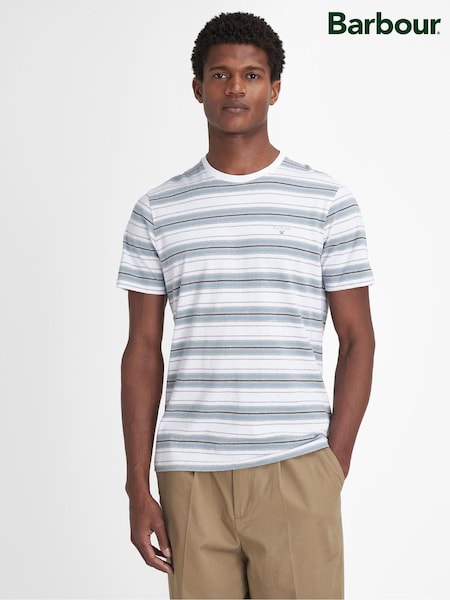 Barbour® White Boldron 100% Cotton Stripe T-Shirt (446106) | 185 QAR