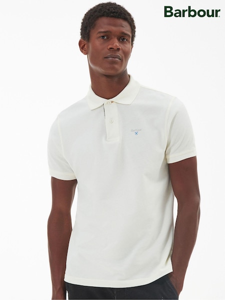 Barbour® Ecru White 100% Cotton Classic Pique Polo Shirt (446174) | 185 QAR