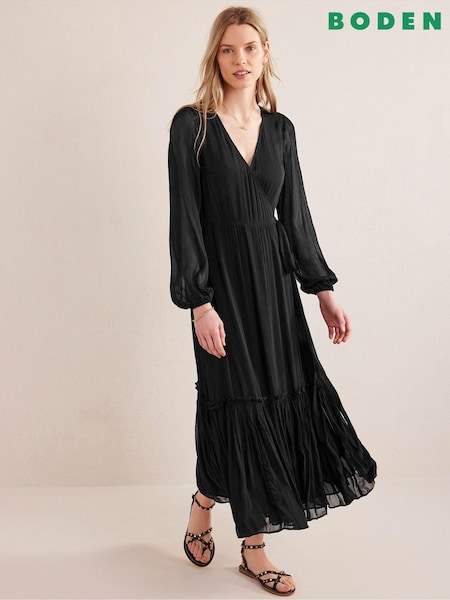 Boden Black Wrap Maxi Print Dress (446265) | €60