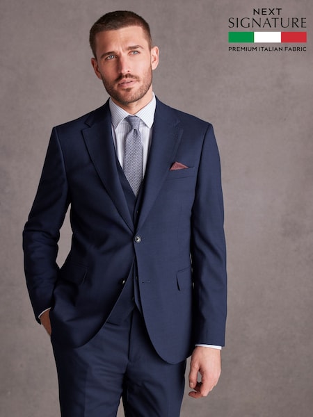 Bright Blue Slim Fit Signature Tollegno Italian Wool Textured Suit Jacket (446286) | €149