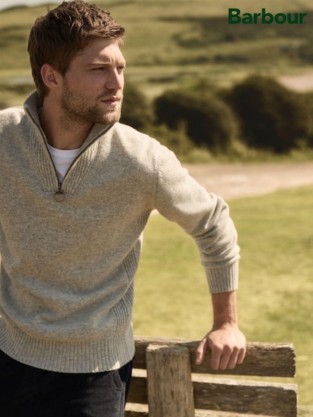 Barbour® Light Grey Lambswool Quarter Zip Jumper (446459) | €172