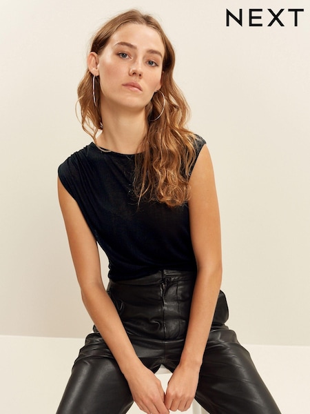 Black Ruched Shoulder Side Detail Vest (446501) | AED14