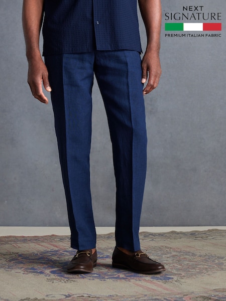 כחול  - Slim Fit Signature Leomaster 100% Linen Suit: Trousers (446812) | ‏310‏₪