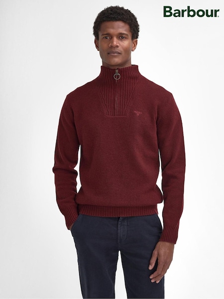 Barbour® Burgundy Red Lambswool Quarter Zip Jumper (446899) | €172