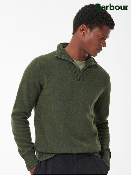 Barbour® Olive Green Lambswool Quarter Zip Jumper (446906) | €172